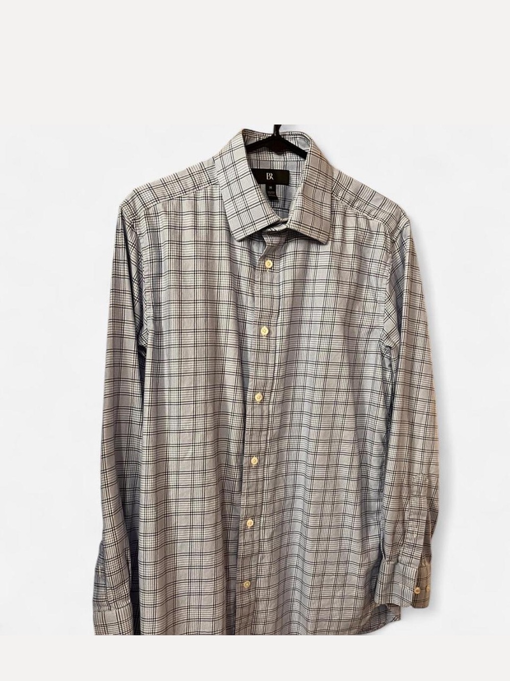 Banana Republic Men's Gray and White Checked Dress Shirt
